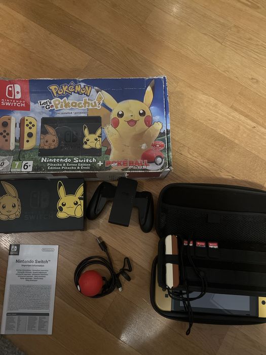 Nintendo switch limitowana edycja pikachu & eevee + 3 gry + opakowanie
