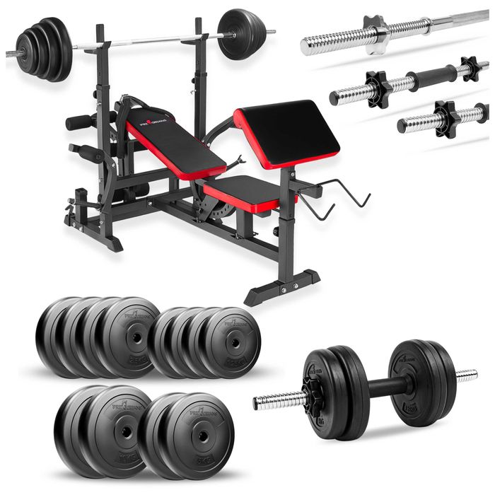 Zestaw do ćwiczeń 95kg ławka regulowana gryf prosty obciążenia