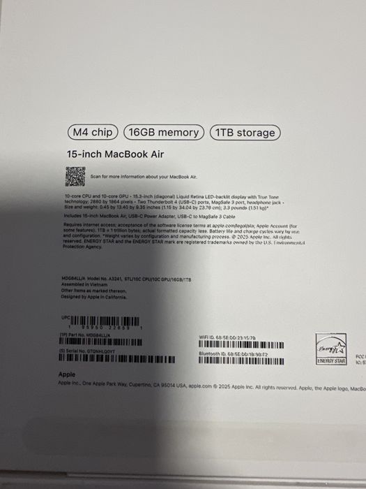 MacBook Air 16GB memori 1TB storage