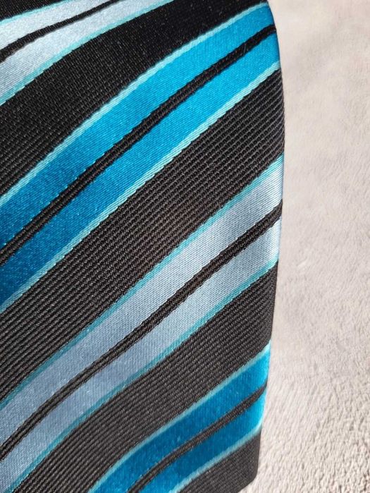 Jedwabny elegancki krawat niebieskie paski wesele ślub komunia chrzest