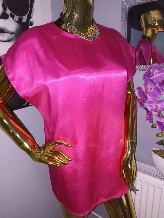 Satynowa,bluzka z krótkim rękawem fuksja R.42