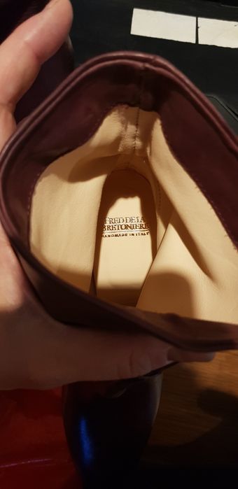 Nowe skórzane kozaki wiosenne obcas burgund 39 fred de la bretoniere