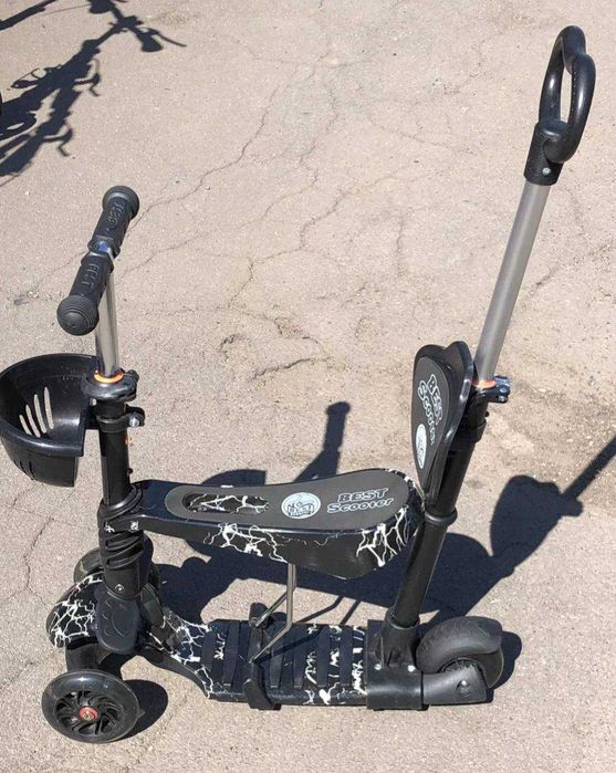 Самокат Блискавка 5в1 з батьківською ручкою витримує 80 кг