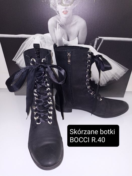 Skórzane botki Booci z łańcuchem wiązane oryginalną wstążką R.41