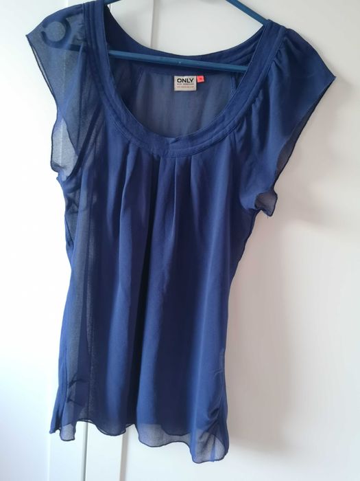 ONLY granatowa bluzka zwiewna falbana lato 36/S