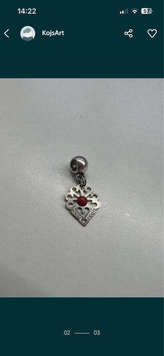 Zawieszka do pandory, charms parzenica kolor srebrny z koralem