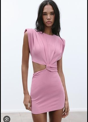 Сукня ZARA з вирізом на талії рожева S