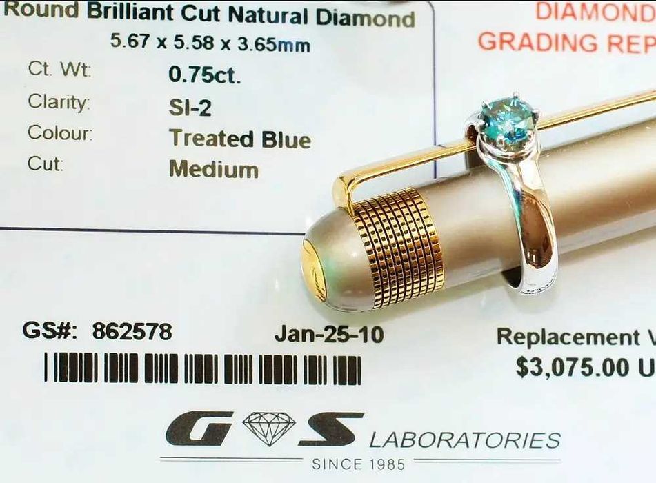 Эксклюзивное Золотое кольцо с синим бриллиантом 0,75 карат Элит, 750°