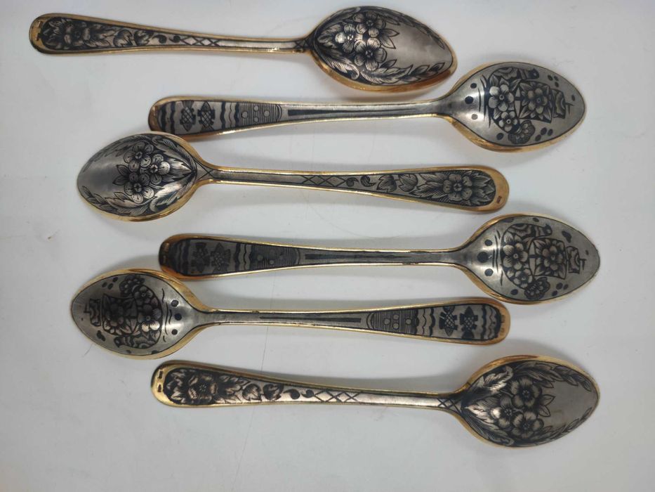 Десертні ложки "Северная Чернь" в комплекті 6 од.; срібло 875 проби