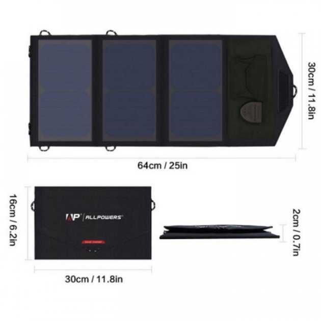 Портативная солнечная панель Allpowers 21W 18v зарядка ноутбук+телефон