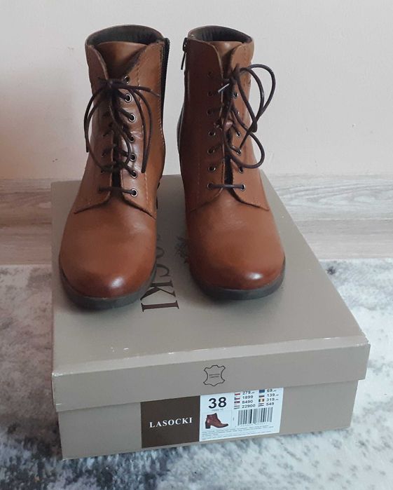 buty botki kamel brązowe lasocki