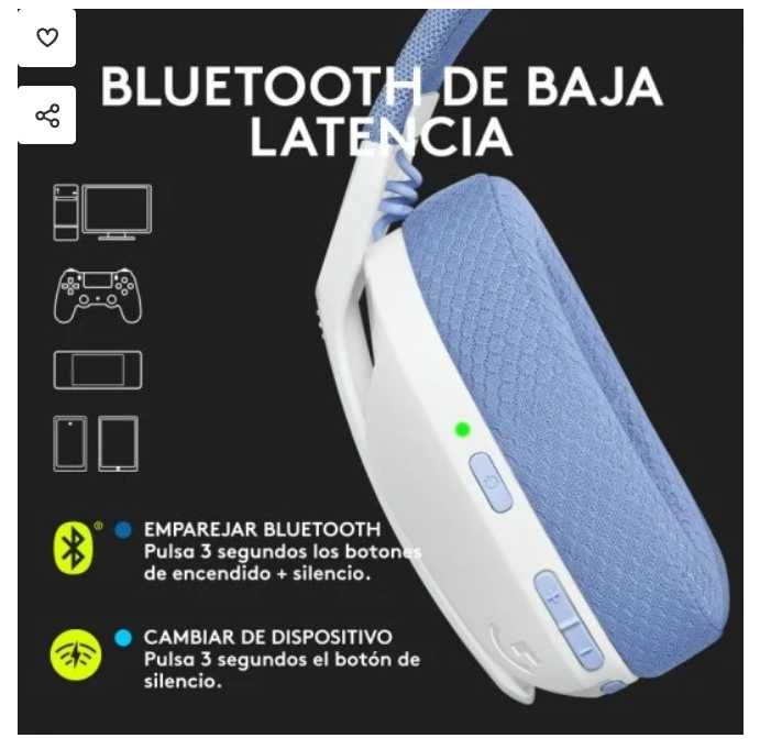 Logitech G435 LIGHTSPEED Auscultadores Gaming Sem Fios Brancos