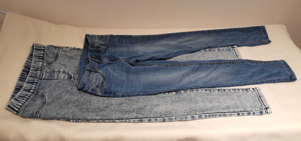 Jeansy 158 dziewczęce - zestaw 2 par : dżinsy niebieskie i marmurkowe