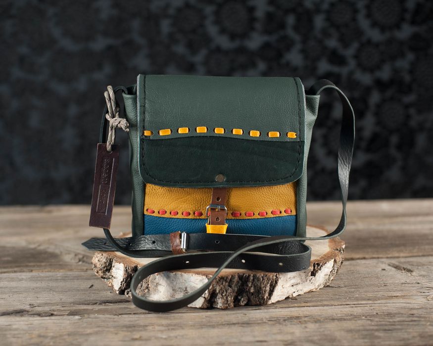 torebka patchwork zieleń z błekitem