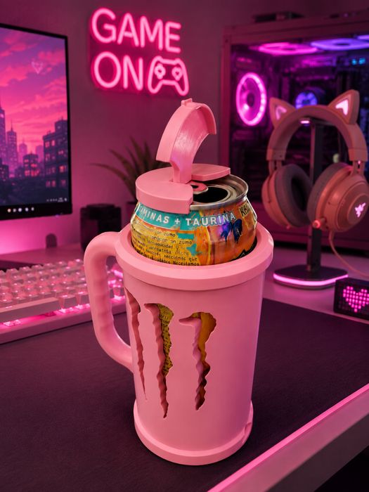 Caneca Porta-lata monster rosa