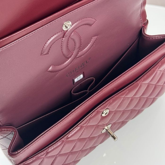 Сумка з натуральної гладкої шкіри Chanel бордова, фурнітура срібна