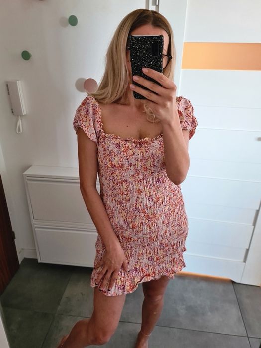 H&M L 40 XL 42 krotka sukienka gumkowana mini tuba