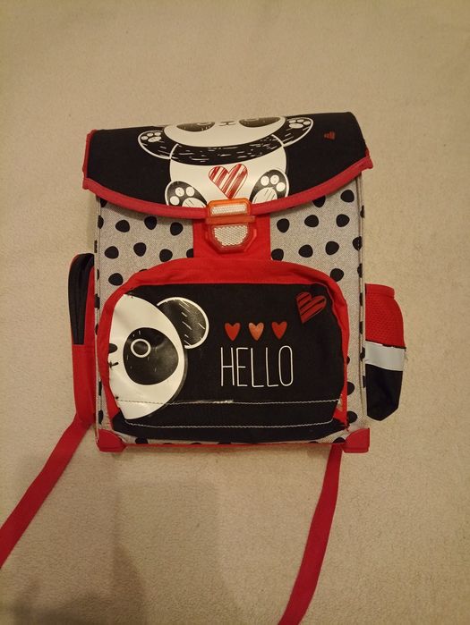 Tornister panda czerwono czarny pierwsza klasa