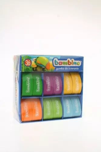 Gumki do ścierania Bambino, 36 sztuk display. St. Majewski. Nowy Produkt