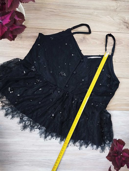 koronkowy crop top z cekinami XS ramiączka błyszczący goth alternative