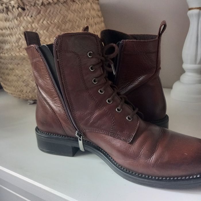 Brązowe buty botki ze skóry naturalnej 38