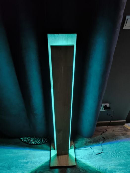Lampa stojąca dębowa, LED RGB, pilot