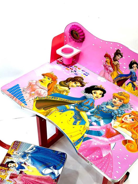 Рожева дитяча регульована парта + стілець з принтом «Принцеси»