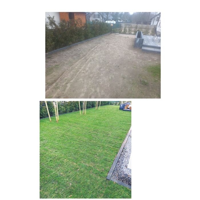 Trawa trawnik z rolki transport montaż ogrod