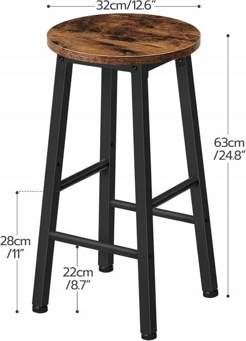 HOOBRO taborety barowe 2 szt 65 cm industrialne loft rustykalne