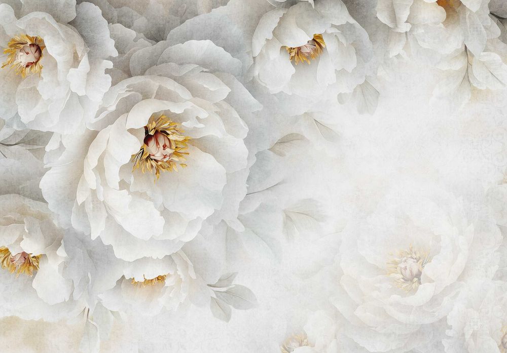 Fototapeta Biały Kwiat Porcelana Złoto Beż 3D Twój Rozmiar + KLEJ