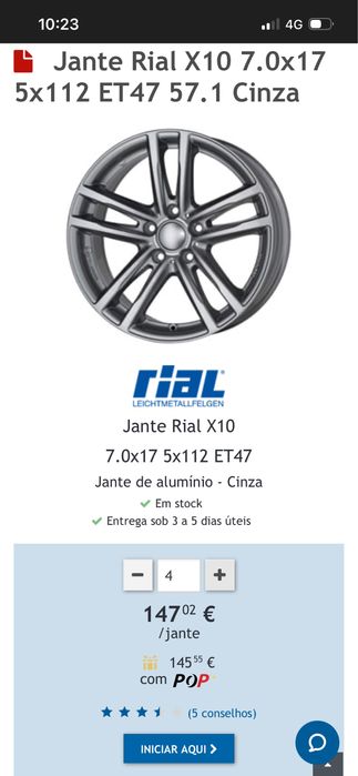 4 Jantes Rial m10 7jx17h2 5x112 et 47