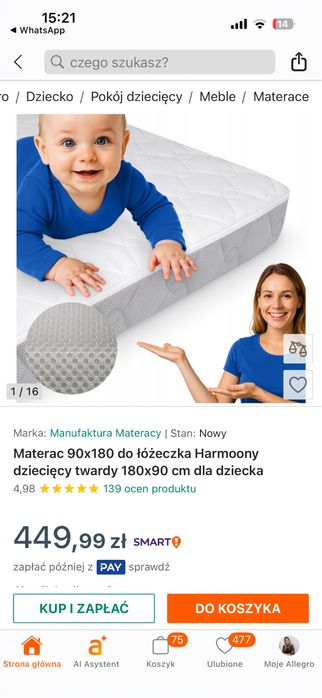Materac 90x180 dzieciecy, Mamufaktura Materacy