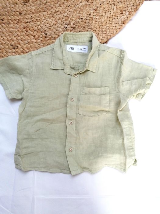 Camisa de Linho Verde Claro de Bebé