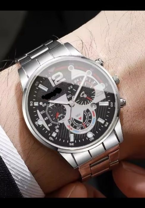 Nowy zegarek męski Vikabo srebrny czarny bransoleta