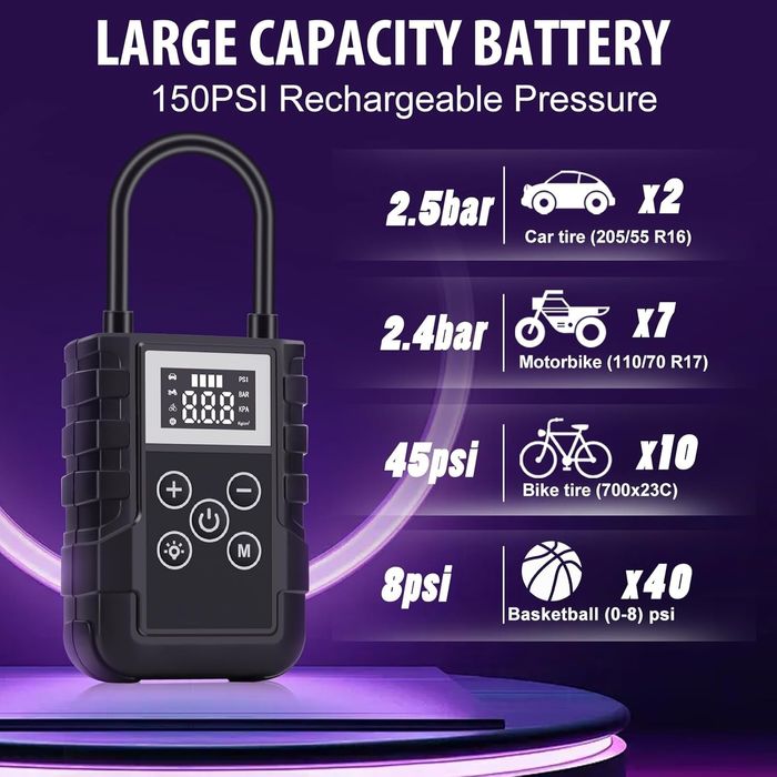 mini compressor de ar portátil 150 PSI, insuflador elétrico 12 V  USB