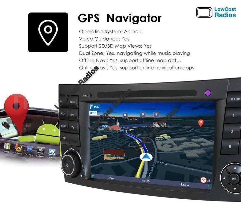 Auto Rádio GPS Mercedes Class E W209 W219 w211 | 7" | ANDROID 15 | BT, USB, Wifi | CARPLAY • ANDROID AUTO