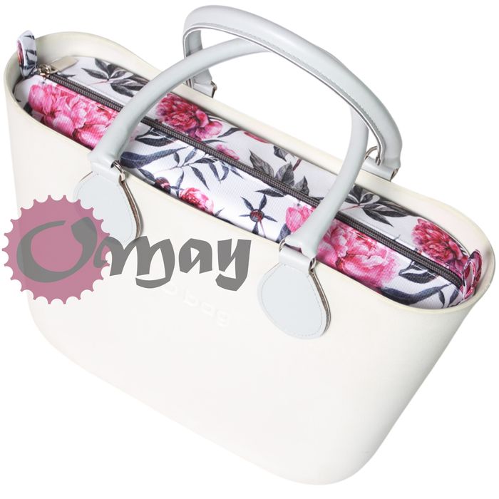 organizer OBAG MINI piwonie róż grafit 2 kieszenie wkład OMAY