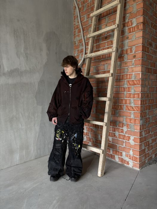 baggy thrashed “thorns sharper than steel” zip-hoodie sk8 y2k opium