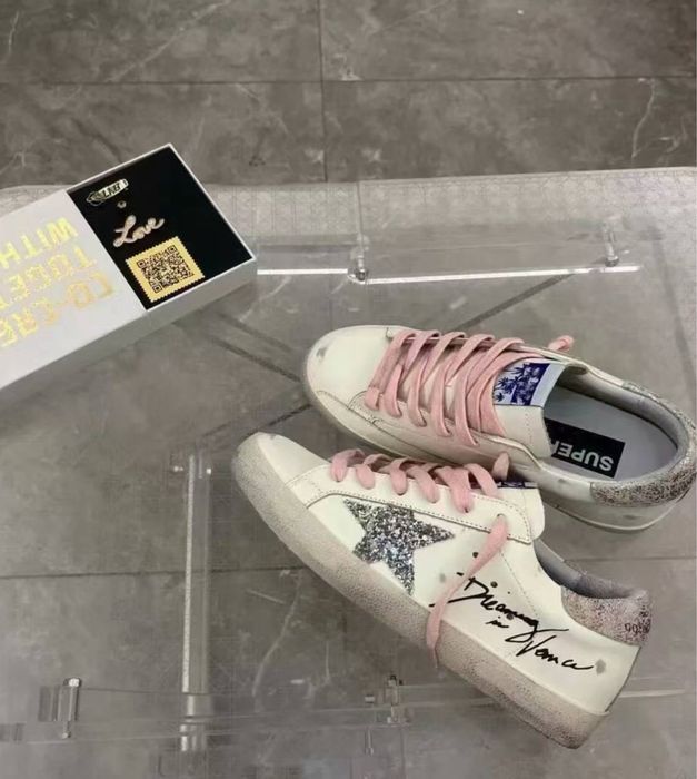 ‼️Розпродаж‼️/Снікерси Golden Goose Pink/ Кеди Голден Гус Суперстар/ Кеди білі / Кеди з зірочкою