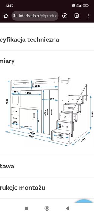 Meble młodzieżowe Interbeds łóżko antresola biurko szafa szuflady