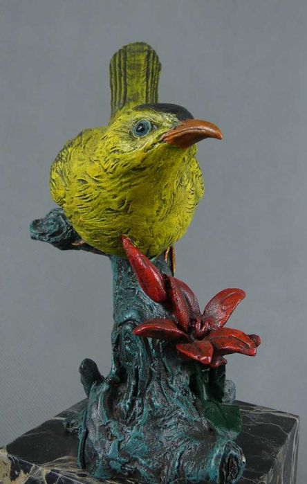 Figura PTAK na gałęzi BRĄZ marmur RZEŹBA sygnatura Milo 2,9 kg