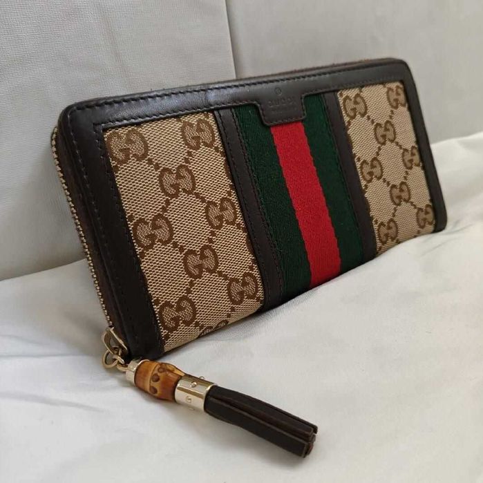 Женский кошелек Gucci Rania Zip Around Wallet (GG Supreme & Bamboo)