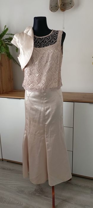 Komplet Kostium Spódnica Bluzka Bolerko Vintage Wesele Komunia L XL