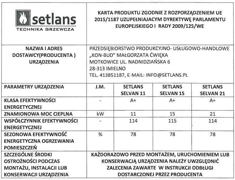 Kocioł / piec SETLANS SELVAN 15kW 5 klasa