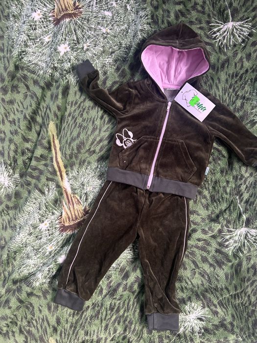 Zestaw Komplet  dres dziewczęcy  Myszka  100% bawełna r. 74, ciemna zieleń z różem