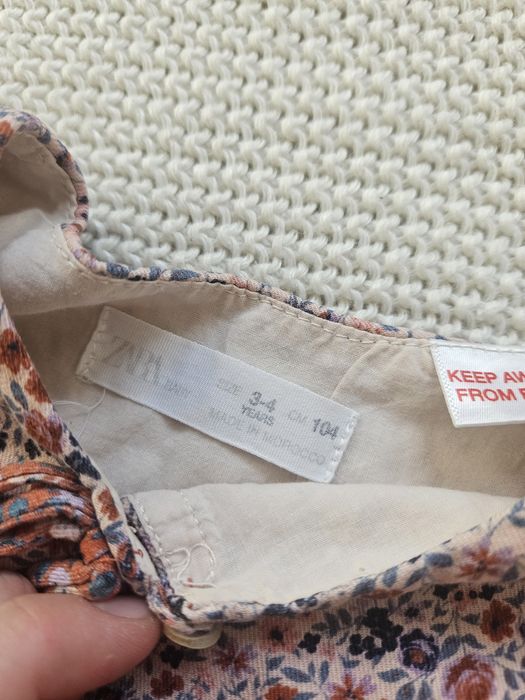 Sukienka Zara 104 boho kwiatki brązowa