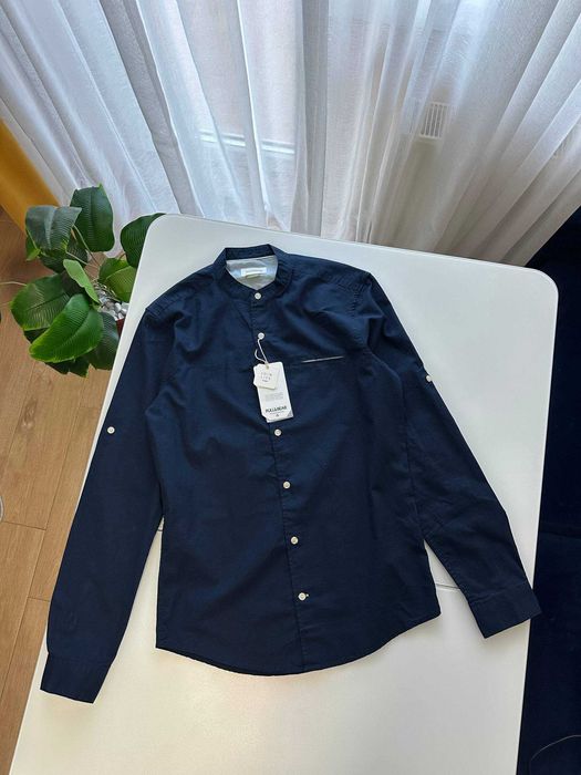 Темно-синя чоловіча сорочка Pull&Bear S розміру, нова slim fit