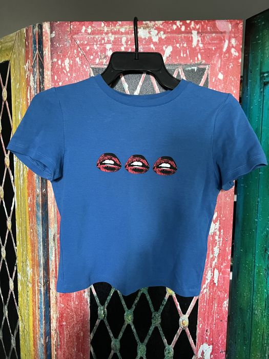 Damska koszulka t-shirt na krótki rękaw top z nadrukiem ust Primark