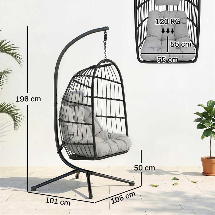 Cadeira jardim Suspensa com Suporte Cesto Dobrável Almofada Grossa e Altura Ajustável