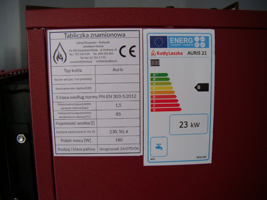Kocioł c.o. 5 klasa AURIS 23 węgiel groszek ecodesign kotlyleszka
